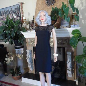 Agnona Black Sheath Silk Dress w/Silk Embroidery Insert Size IT 40-US 4